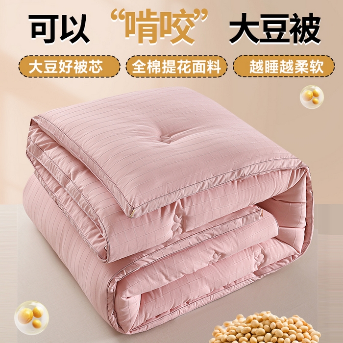 91家纺网 家纺一手货源 找家纺 （总）爱衫妮 2025新款全棉A类提花大豆被-方格  被子被芯