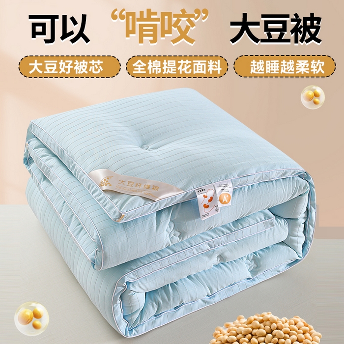 91家纺网 家纺一手货源 找家纺 （总）爱衫妮 2025新款全棉A类提花大豆被-方格  被子被芯