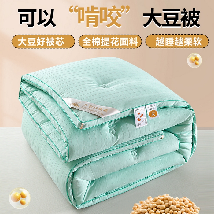 91家纺网 家纺一手货源 找家纺 （总）爱衫妮 2025新款全棉A类提花大豆被-方格  被子被芯