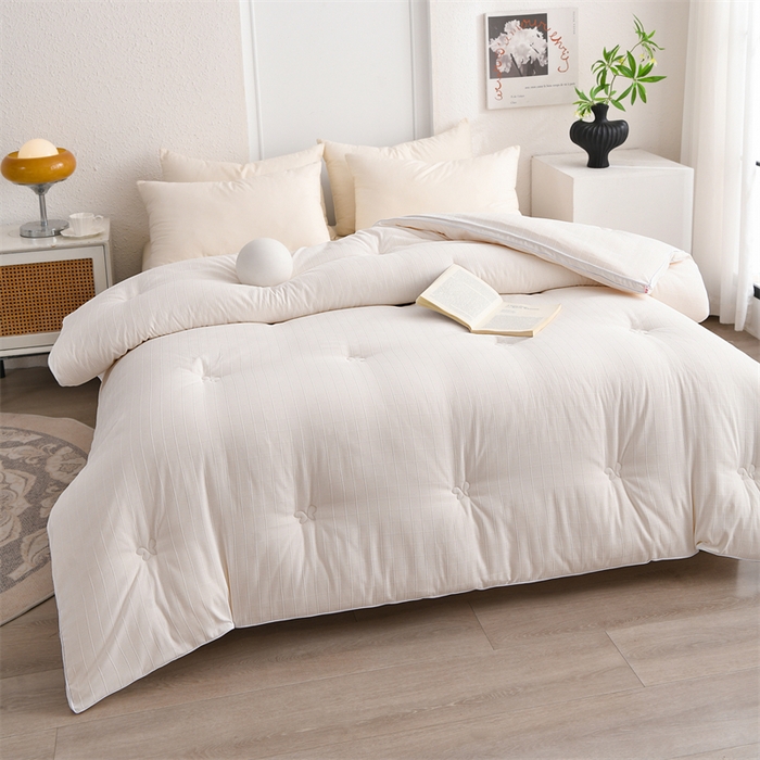 91家纺网 家纺一手货源 找家纺 爱衫妮 2025新款全棉A类提花大豆被-方格  被子被芯 方格-白色