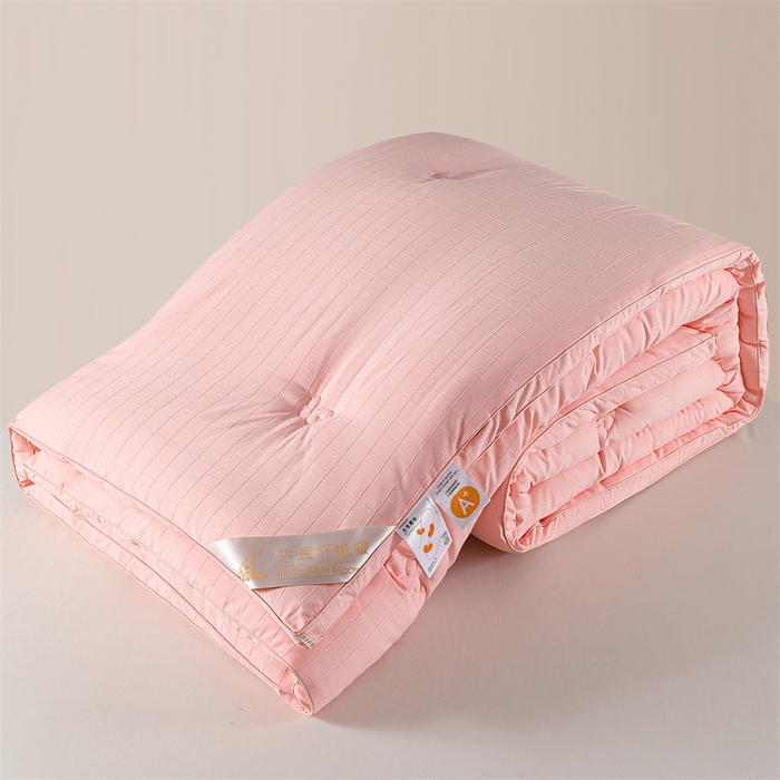 91家纺网 家纺一手货源 找家纺 爱衫妮 2025新款全棉A类提花大豆被-方格  被子被芯 方格-粉色