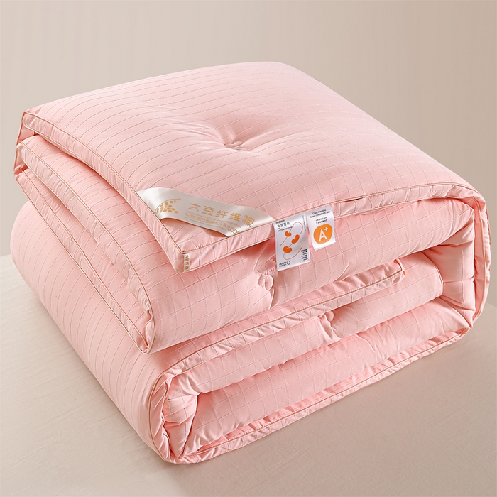 91家纺网 家纺一手货源 找家纺 爱衫妮 2025新款全棉A类提花大豆被-方格  被子被芯 方格-粉色