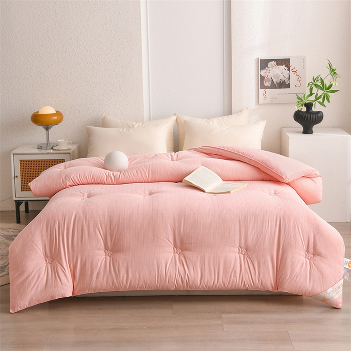 91家纺网 家纺一手货源 找家纺 爱衫妮 2025新款全棉A类提花大豆被-方格  被子被芯 方格-粉色