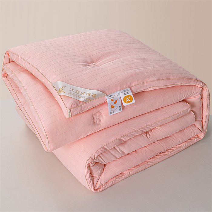 91家纺网 家纺一手货源 找家纺 爱衫妮 2025新款全棉A类提花大豆被-方格  被子被芯 方格-粉色
