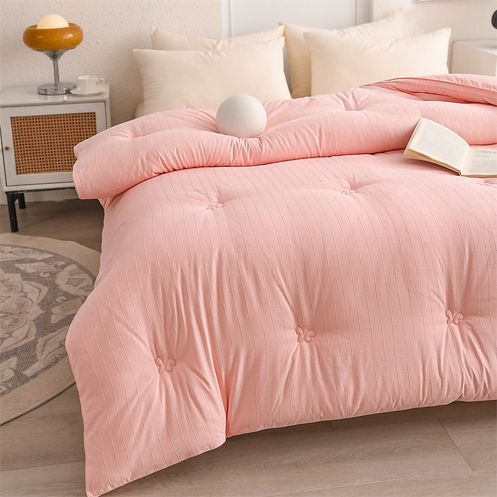 91家纺网 家纺一手货源 找家纺 爱衫妮 2025新款全棉A类提花大豆被-方格  被子被芯 方格-粉色