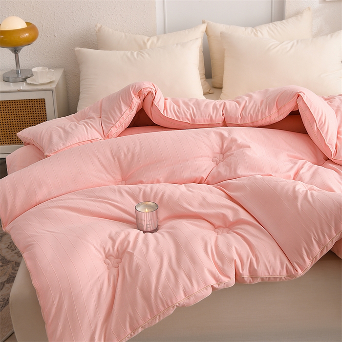 91家纺网 家纺一手货源 找家纺 爱衫妮 2025新款全棉A类提花大豆被-方格  被子被芯 方格-粉色