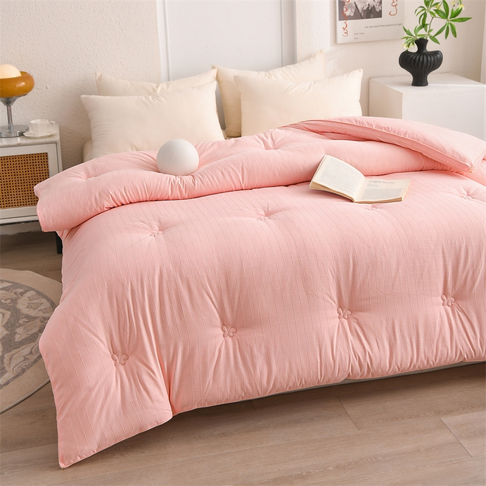 91家纺网 家纺一手货源 找家纺 爱衫妮 2025新款全棉A类提花大豆被-方格  被子被芯 方格-粉色