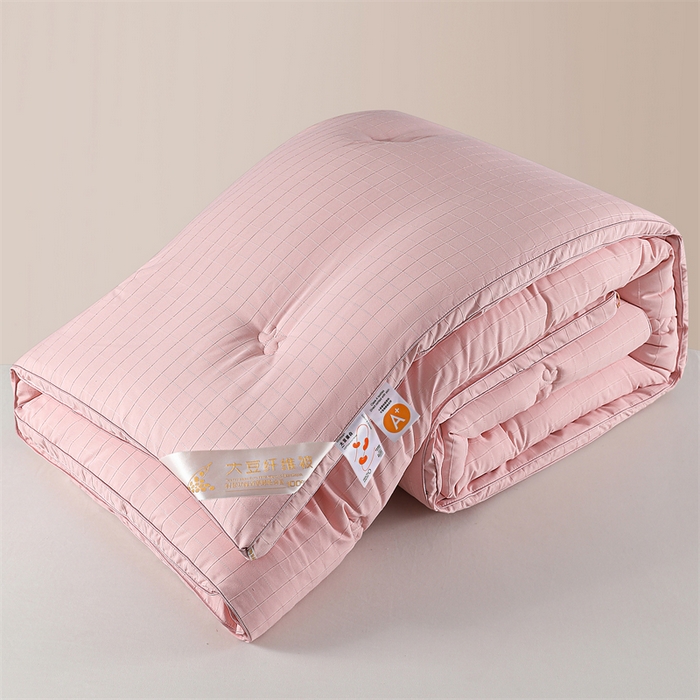 91家纺网 家纺一手货源 找家纺 爱衫妮 2025新款全棉A类提花大豆被-方格  被子被芯 方格-豆沙