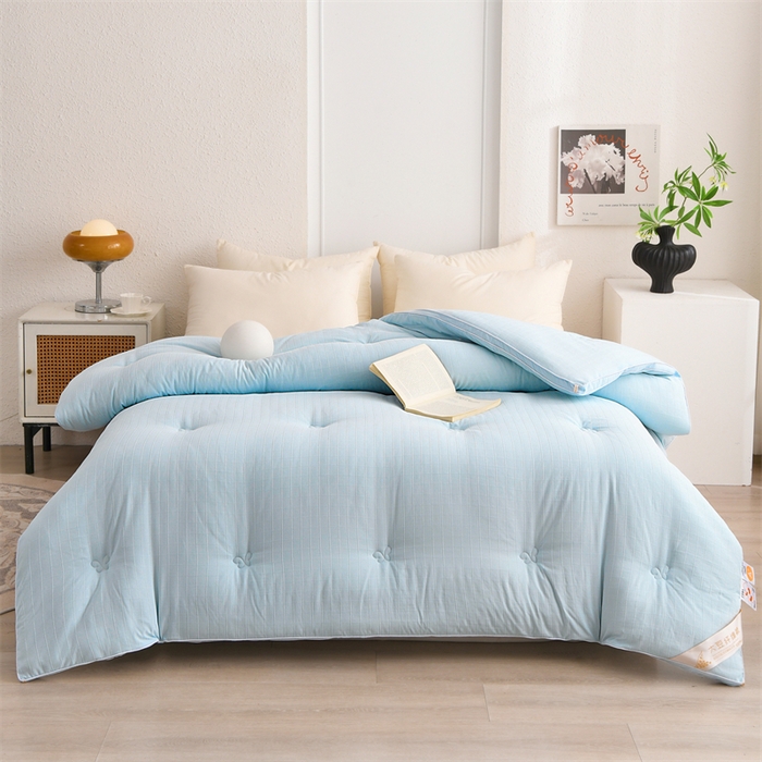 91家纺网 家纺一手货源 找家纺 爱衫妮 2025新款全棉A类提花大豆被-方格  被子被芯 方格-天蓝