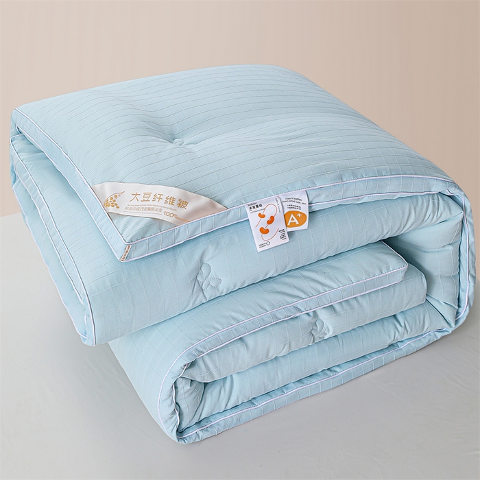 91家纺网 家纺一手货源 找家纺 爱衫妮 2025新款全棉A类提花大豆被-方格  被子被芯 方格-天蓝