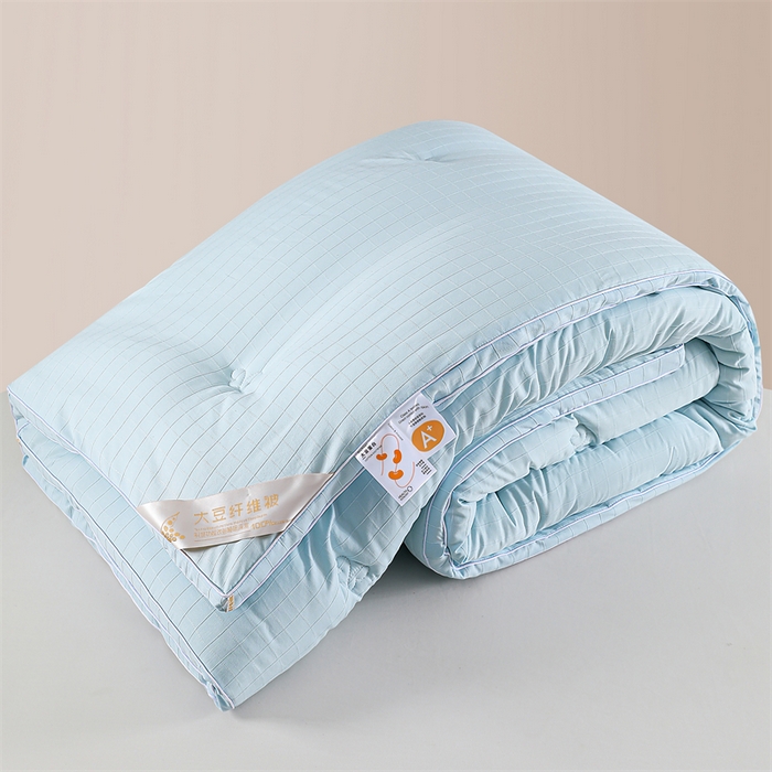 91家纺网 家纺一手货源 找家纺 爱衫妮 2025新款全棉A类提花大豆被-方格  被子被芯 方格-天蓝