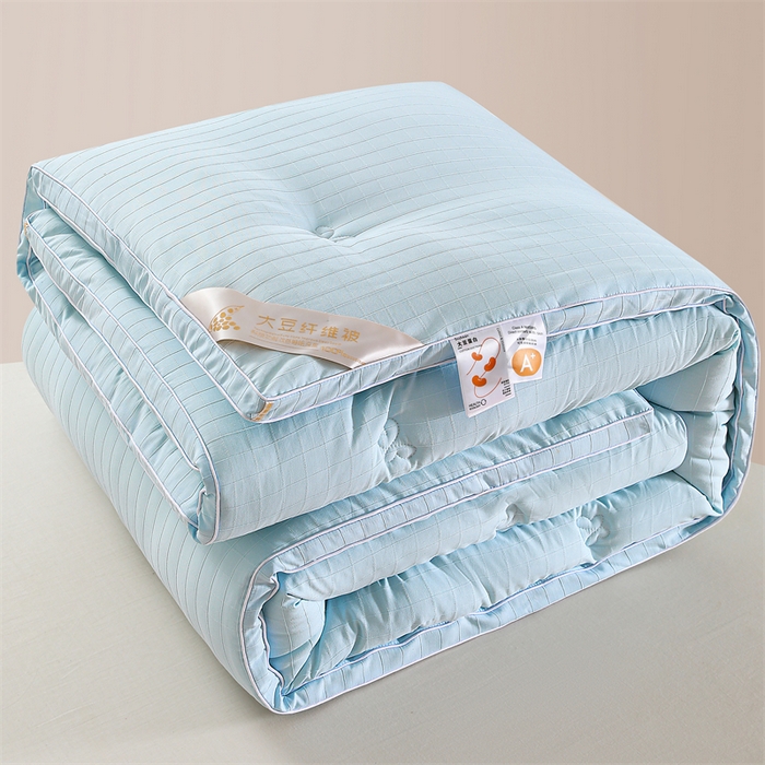 91家纺网 家纺一手货源 找家纺 爱衫妮 2025新款全棉A类提花大豆被-方格  被子被芯 方格-天蓝