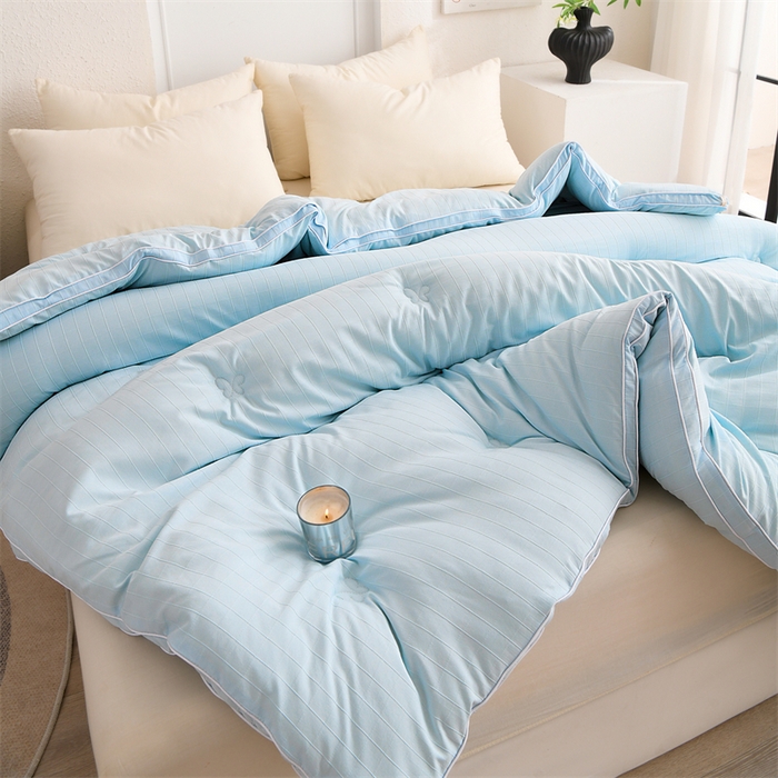 91家纺网 家纺一手货源 找家纺 爱衫妮 2025新款全棉A类提花大豆被-方格  被子被芯 方格-天蓝