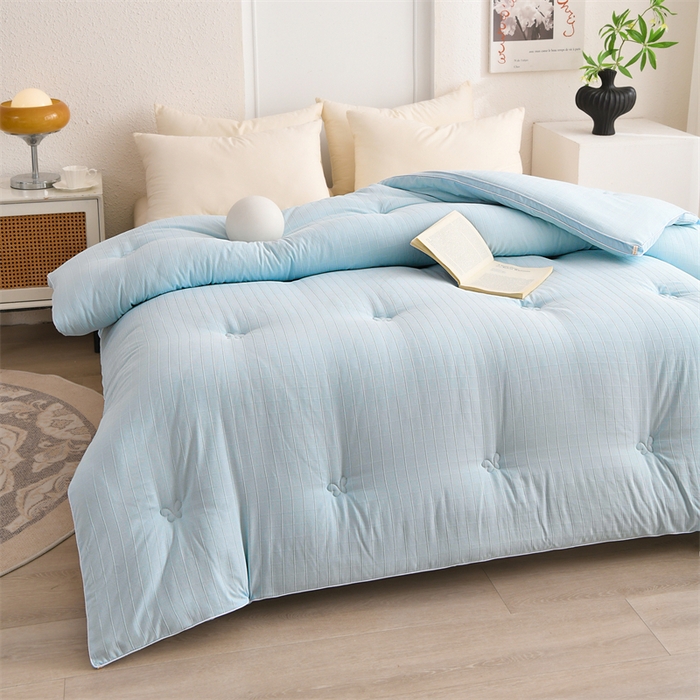 91家纺网 家纺一手货源 找家纺 爱衫妮 2025新款全棉A类提花大豆被-方格  被子被芯 方格-天蓝