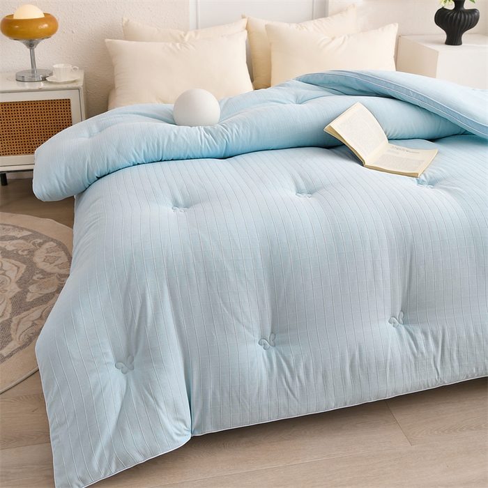 91家纺网 家纺一手货源 找家纺 爱衫妮 2025新款全棉A类提花大豆被-方格  被子被芯 方格-天蓝