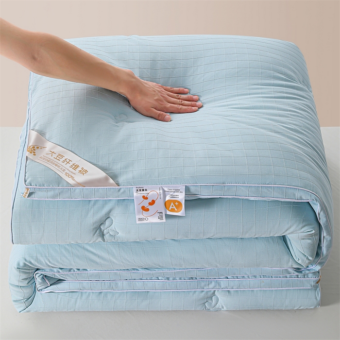 91家纺网 家纺一手货源 找家纺 爱衫妮 2025新款全棉A类提花大豆被-方格  被子被芯 方格-天蓝