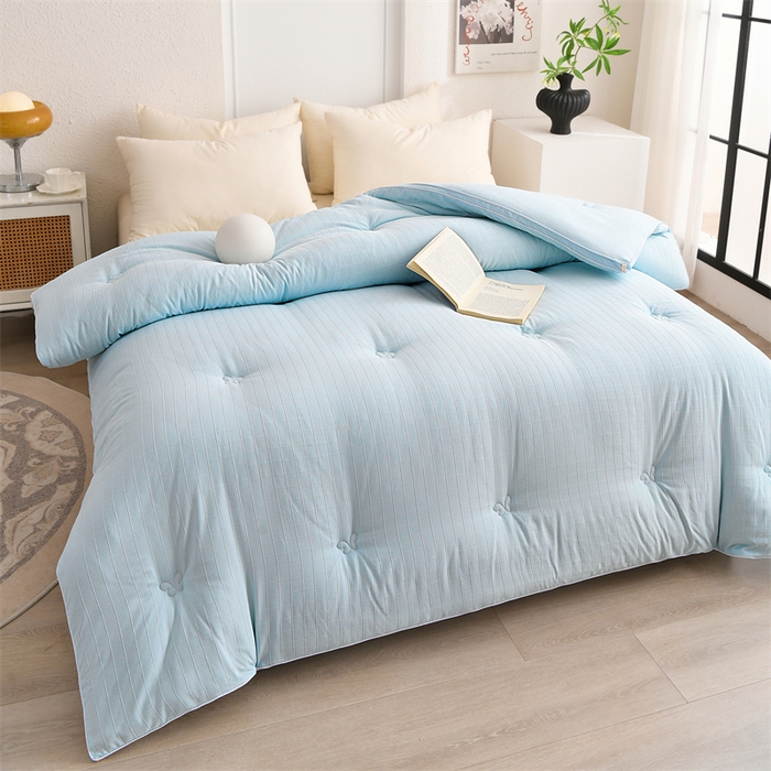 91家纺网 家纺一手货源 找家纺 爱衫妮 2025新款全棉A类提花大豆被-方格  被子被芯 方格-天蓝