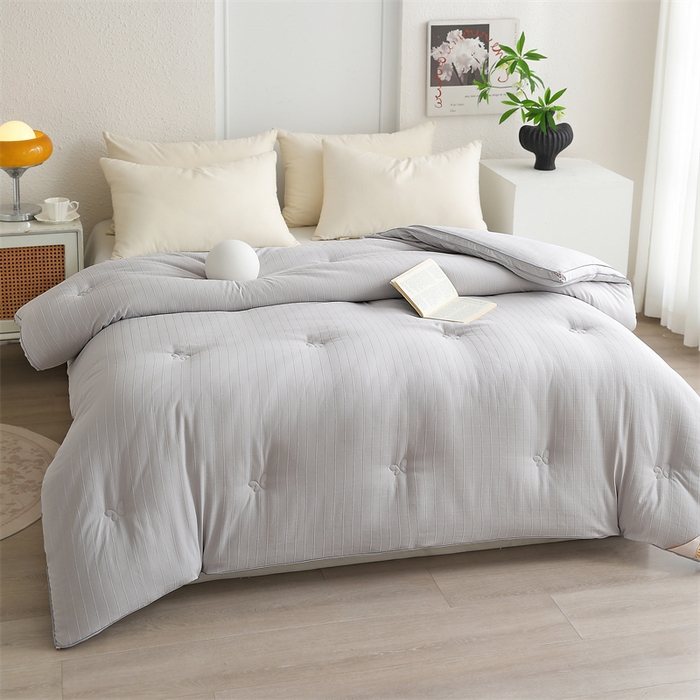 91家纺网 家纺一手货源 找家纺 爱衫妮 2025新款全棉A类提花大豆被-方格  被子被芯 方格-灰色