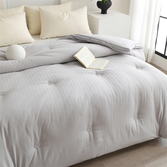 91家纺网 家纺一手货源 找家纺 爱衫妮 2025新款全棉A类提花大豆被-方格  被子被芯 方格-灰色