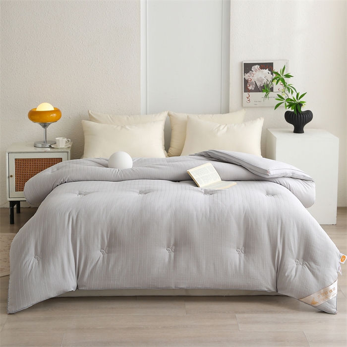 91家纺网 家纺一手货源 找家纺 爱衫妮 2025新款全棉A类提花大豆被-方格  被子被芯 方格-灰色