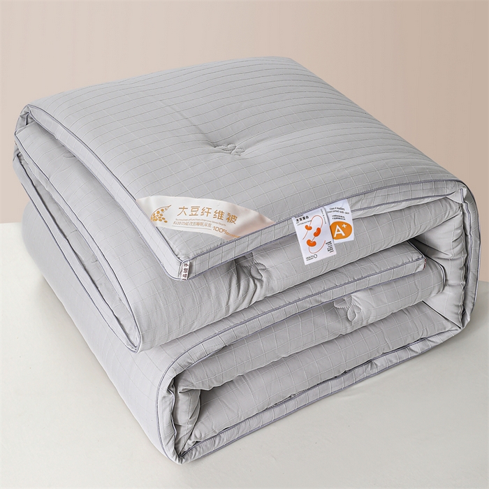 91家纺网 家纺一手货源 找家纺 爱衫妮 2025新款全棉A类提花大豆被-方格  被子被芯 方格-灰色