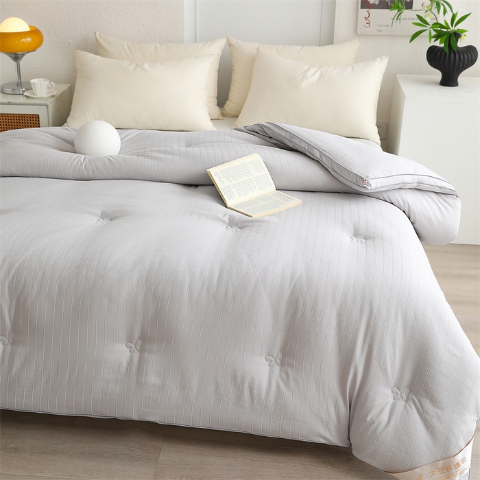 91家纺网 家纺一手货源 找家纺 爱衫妮 2025新款全棉A类提花大豆被-方格  被子被芯 方格-灰色