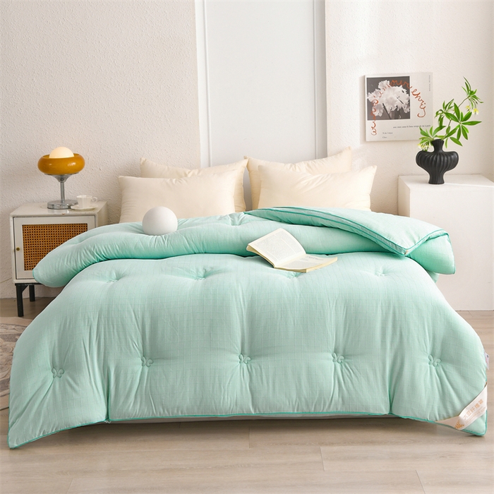 91家纺网 家纺一手货源 找家纺 爱衫妮 2025新款全棉A类提花大豆被-方格  被子被芯 方格-绿色