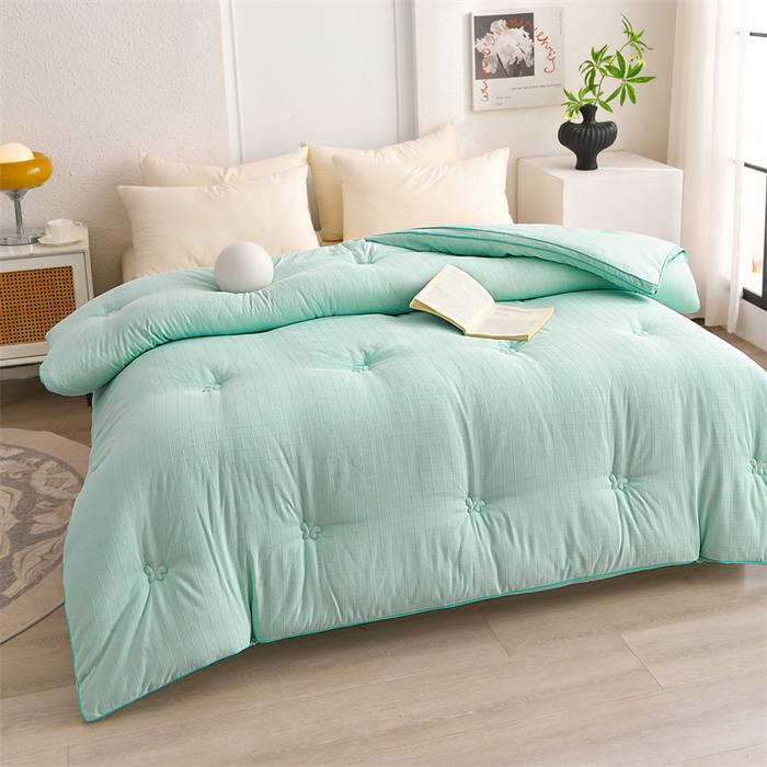 91家纺网 家纺一手货源 找家纺 爱衫妮 2025新款全棉A类提花大豆被-方格  被子被芯 方格-绿色