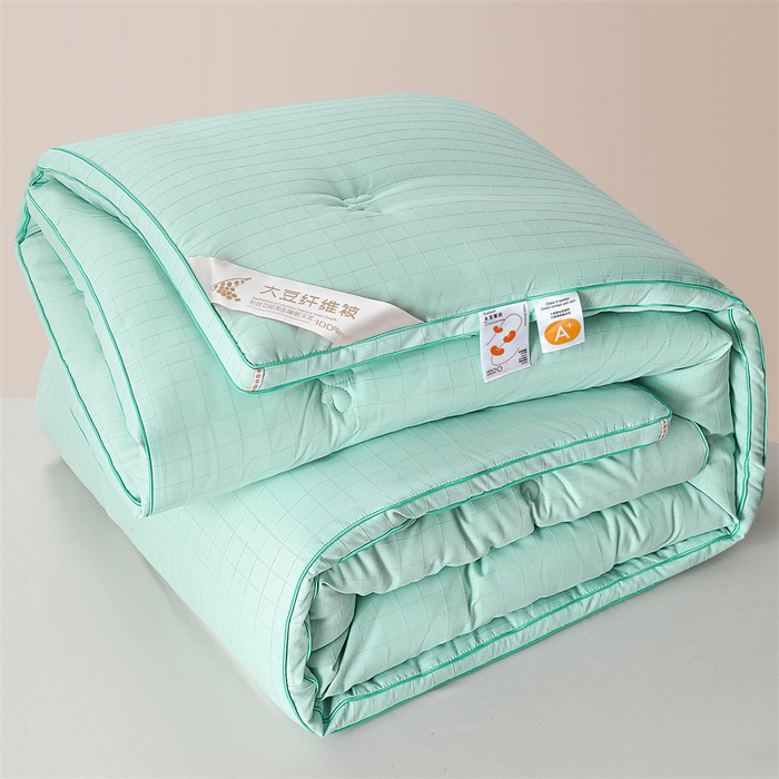 91家纺网 家纺一手货源 找家纺 爱衫妮 2025新款全棉A类提花大豆被-方格  被子被芯 方格-绿色