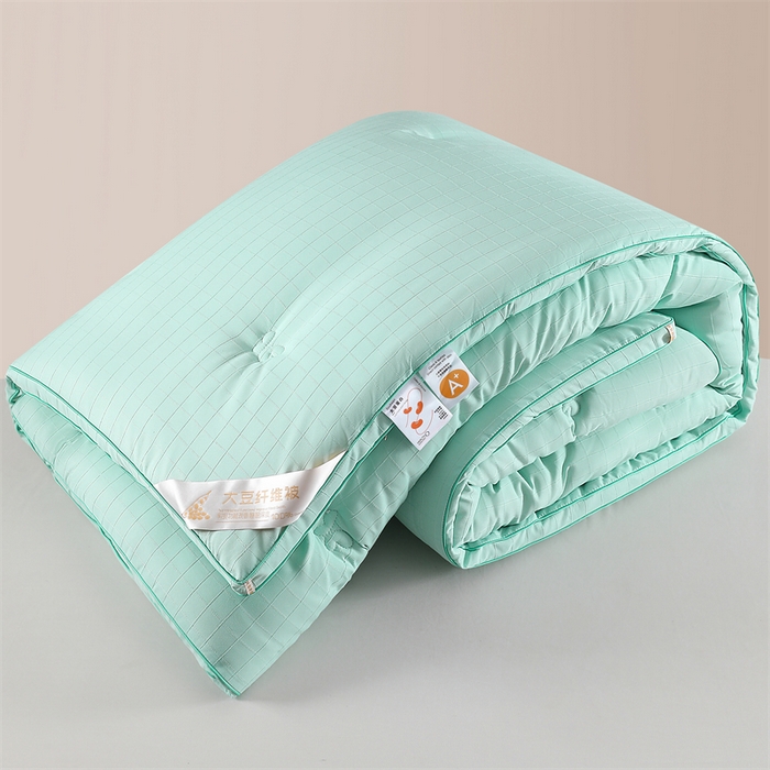 91家纺网 家纺一手货源 找家纺 爱衫妮 2025新款全棉A类提花大豆被-方格  被子被芯 方格-绿色