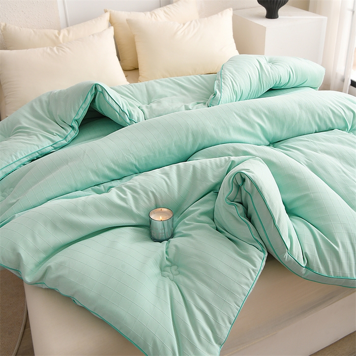 91家纺网 家纺一手货源 找家纺 爱衫妮 2025新款全棉A类提花大豆被-方格  被子被芯 方格-绿色