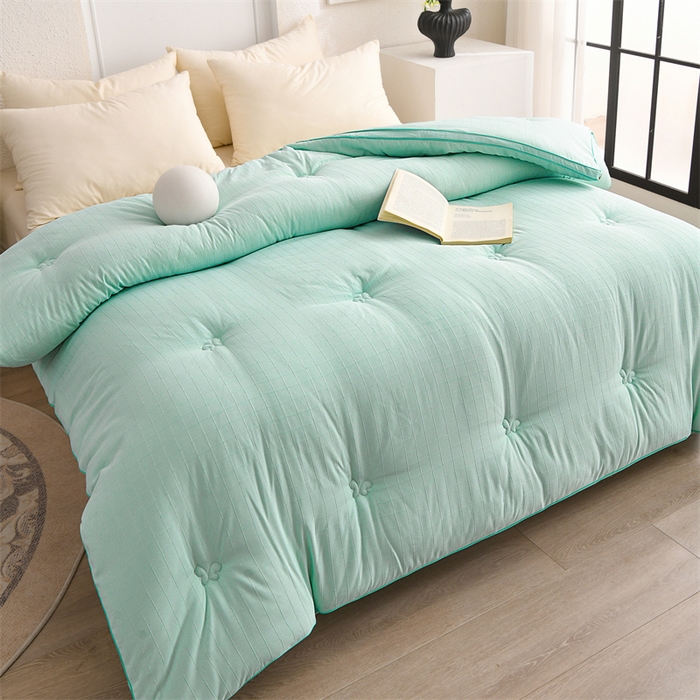 91家纺网 家纺一手货源 找家纺 爱衫妮 2025新款全棉A类提花大豆被-方格  被子被芯 方格-绿色