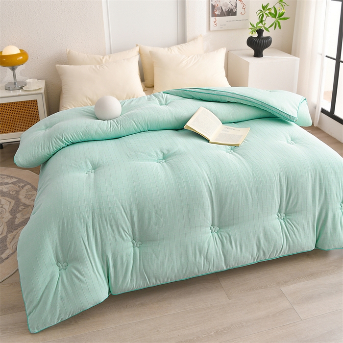 91家纺网 家纺一手货源 找家纺 爱衫妮 2025新款全棉A类提花大豆被-方格  被子被芯 方格-绿色