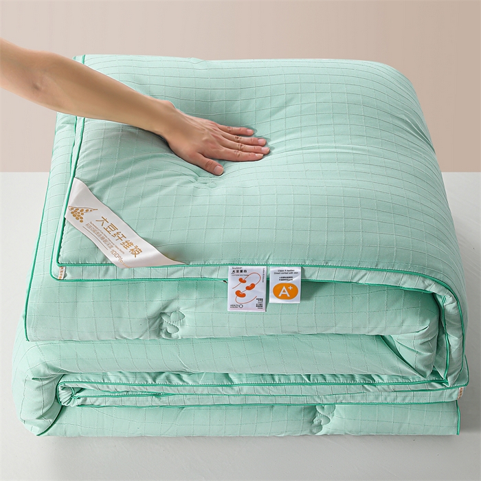 91家纺网 家纺一手货源 找家纺 爱衫妮 2025新款全棉A类提花大豆被-方格  被子被芯 方格-绿色
