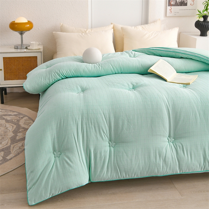 91家纺网 家纺一手货源 找家纺 爱衫妮 2025新款全棉A类提花大豆被-方格  被子被芯 方格-绿色