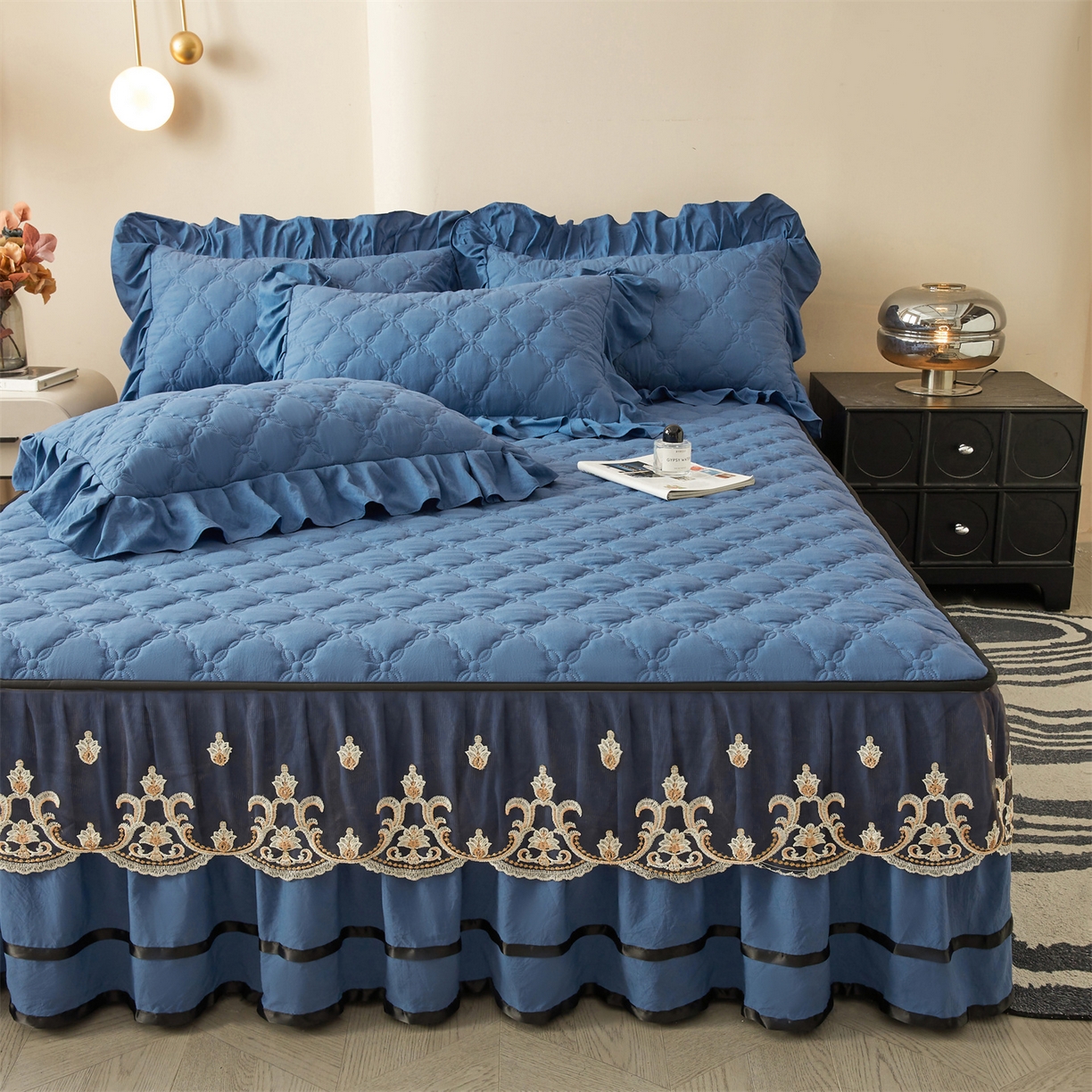 91家纺网 家纺一手货源 找家纺 （总）好儿喜家纺 2025新款A类水洗棉床裙-巴伦系列