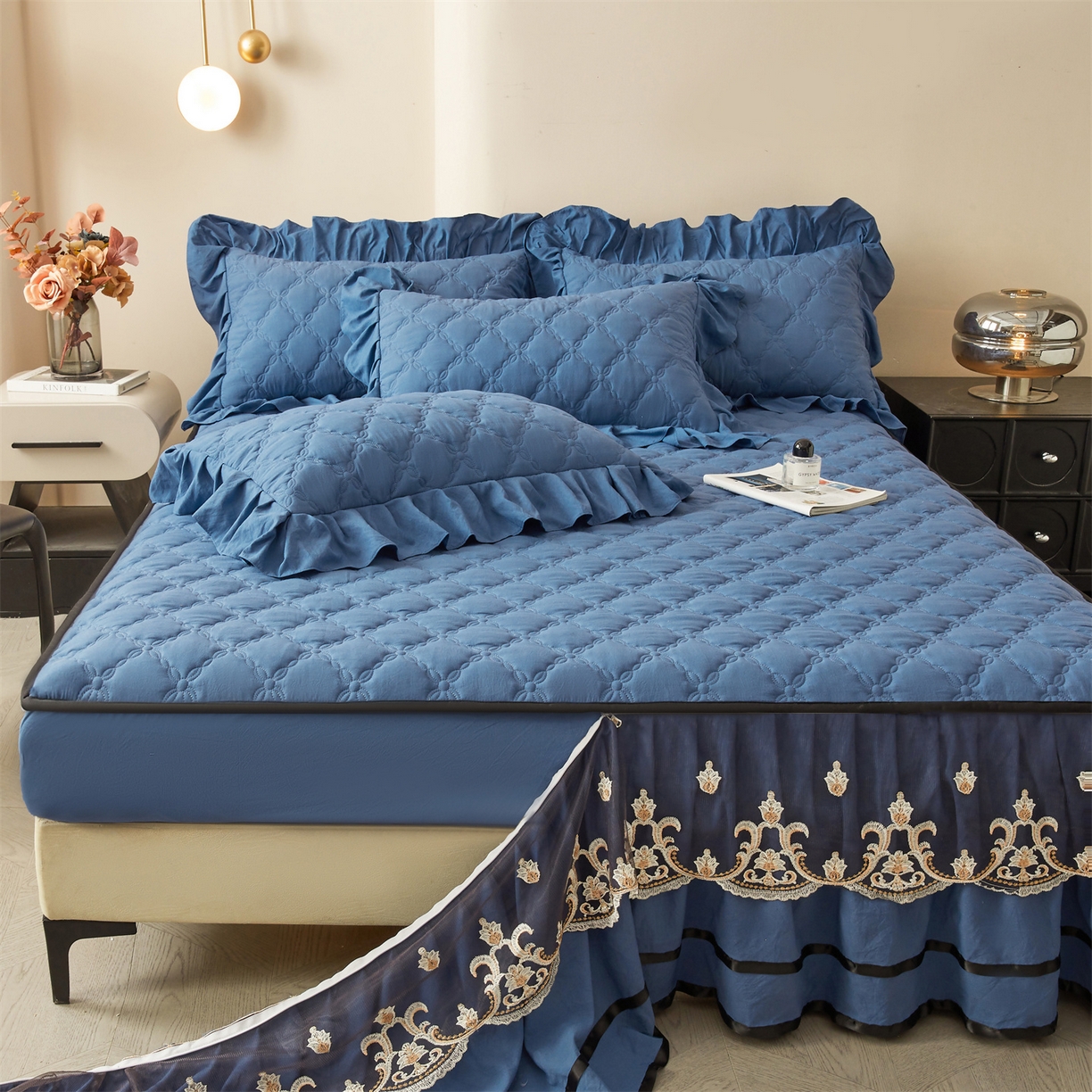 91家纺网 家纺一手货源 找家纺 （总）好儿喜家纺 2025新款A类水洗棉床裙-巴伦系列