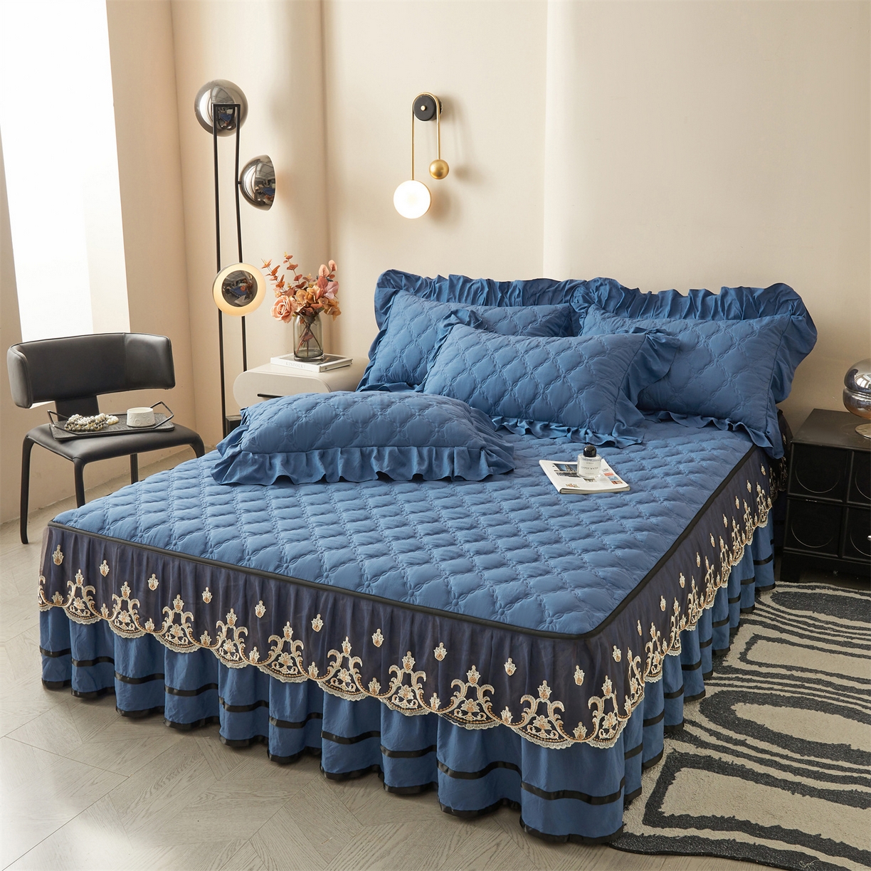 91家纺网 家纺一手货源 找家纺 （总）好儿喜家纺 2025新款A类水洗棉床裙-巴伦系列