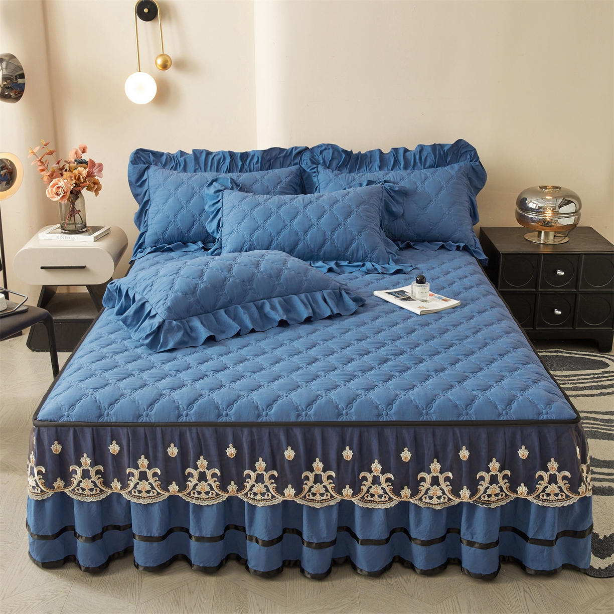 91家纺网 家纺一手货源 找家纺 （总）好儿喜家纺 2025新款A类水洗棉床裙-巴伦系列