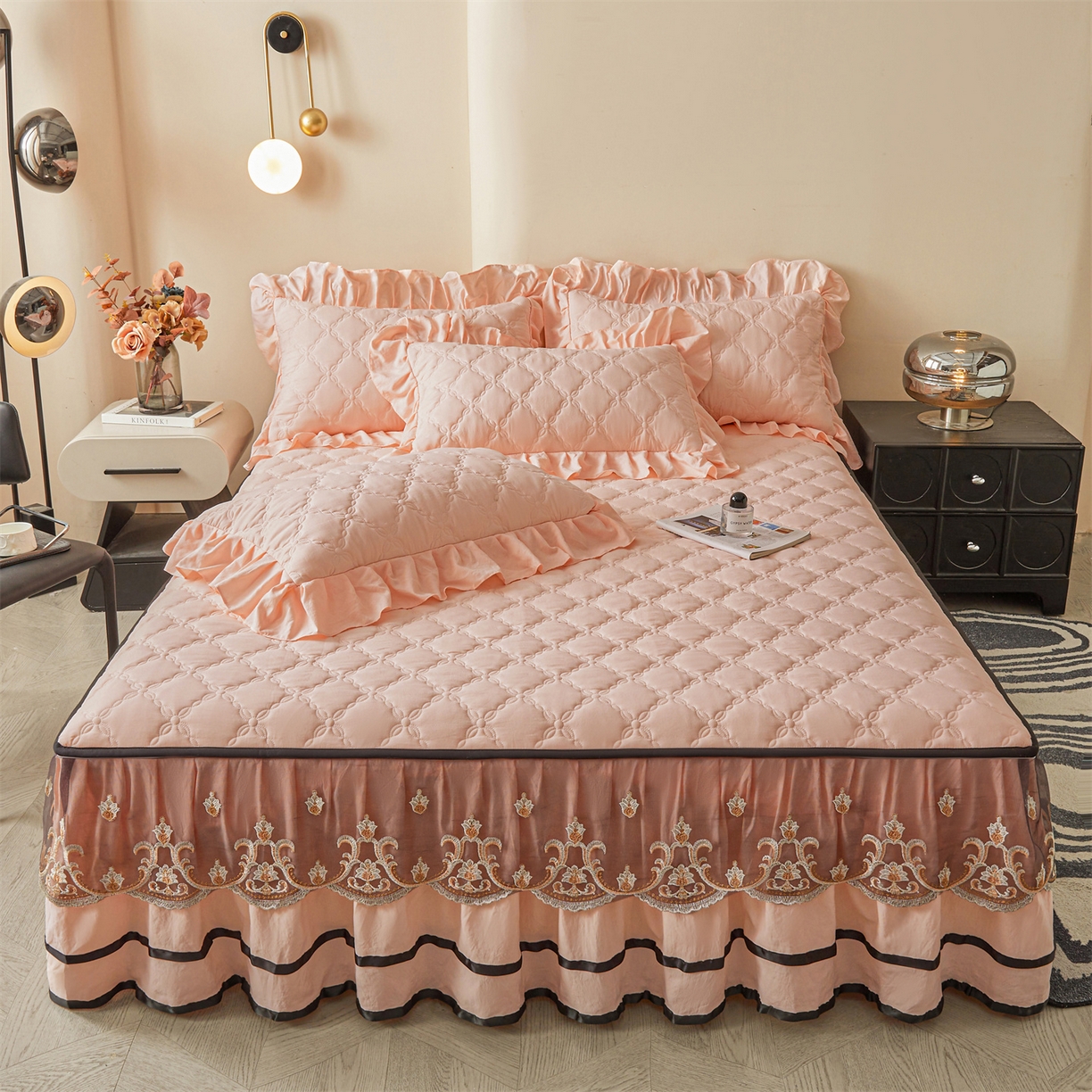 91家纺网 家纺一手货源 找家纺 （总）好儿喜家纺 2025新款A类水洗棉床裙-巴伦系列