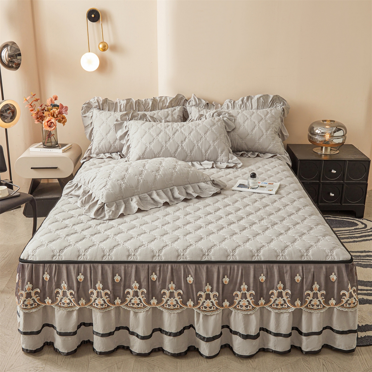 91家纺网 家纺一手货源 找家纺 （总）好儿喜家纺 2025新款A类水洗棉床裙-巴伦系列