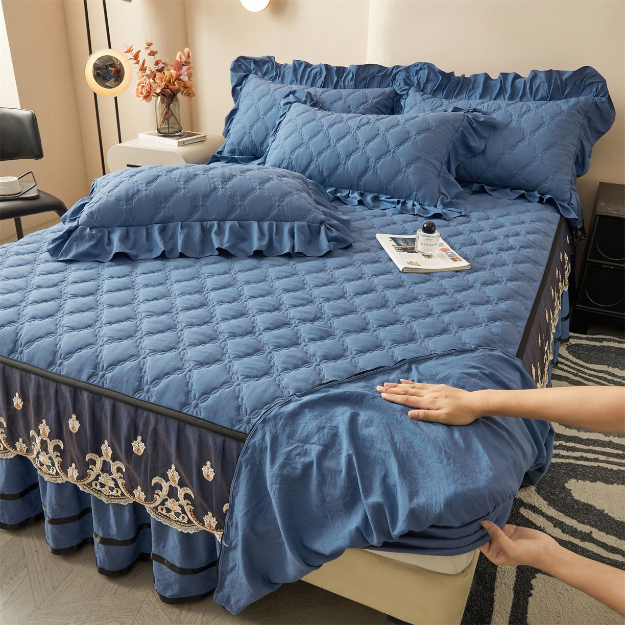 91家纺网 家纺一手货源 找家纺 （总）好儿喜家纺 2025新款A类水洗棉床裙-巴伦系列