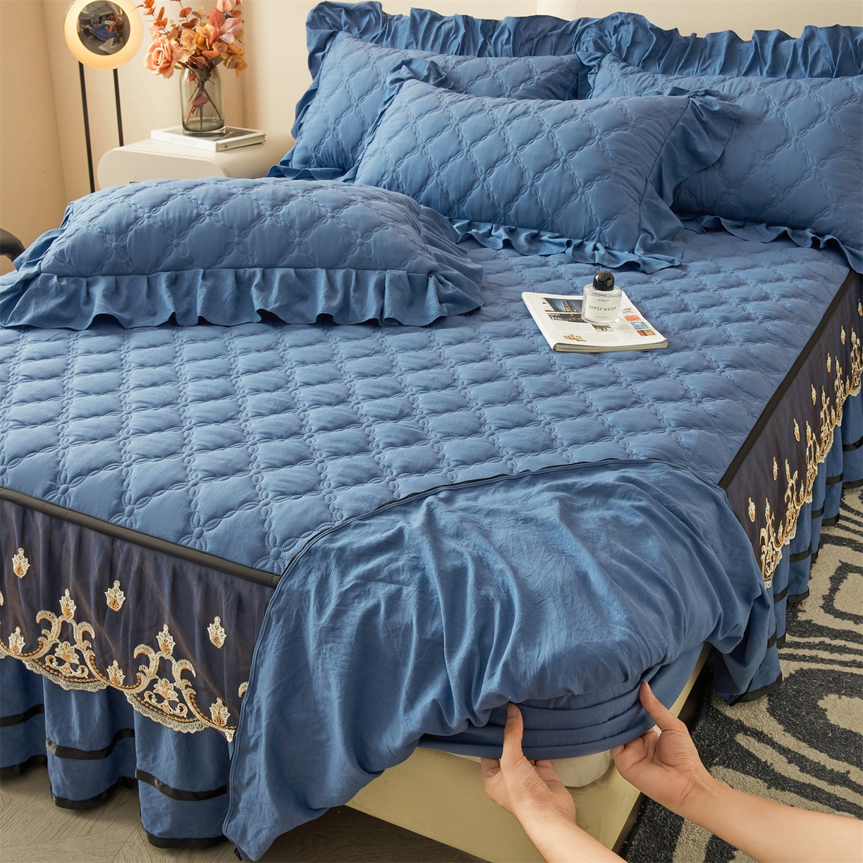 91家纺网 家纺一手货源 找家纺 （总）好儿喜家纺 2025新款A类水洗棉床裙-巴伦系列