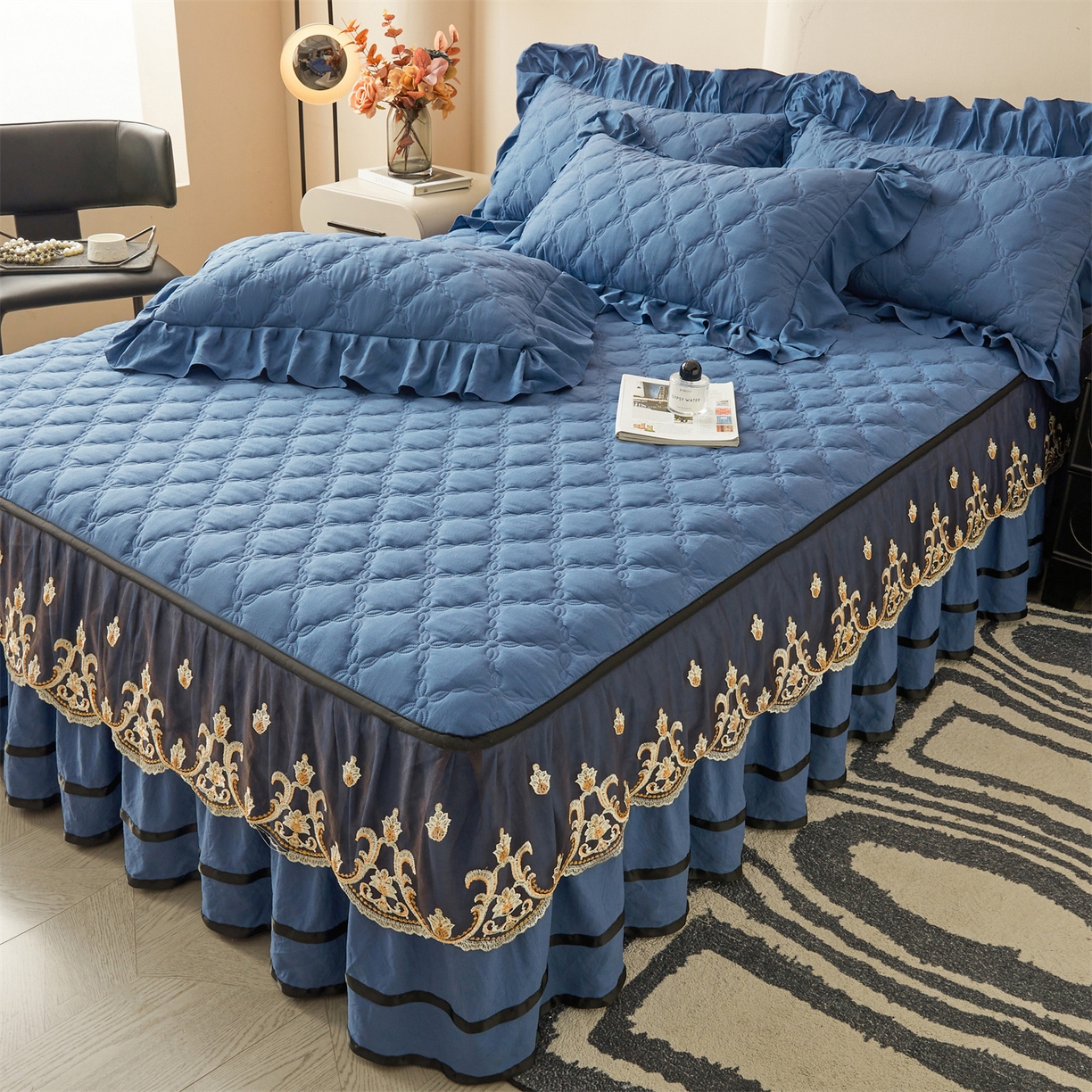 91家纺网 家纺一手货源 找家纺 （总）好儿喜家纺 2025新款A类水洗棉床裙-巴伦系列