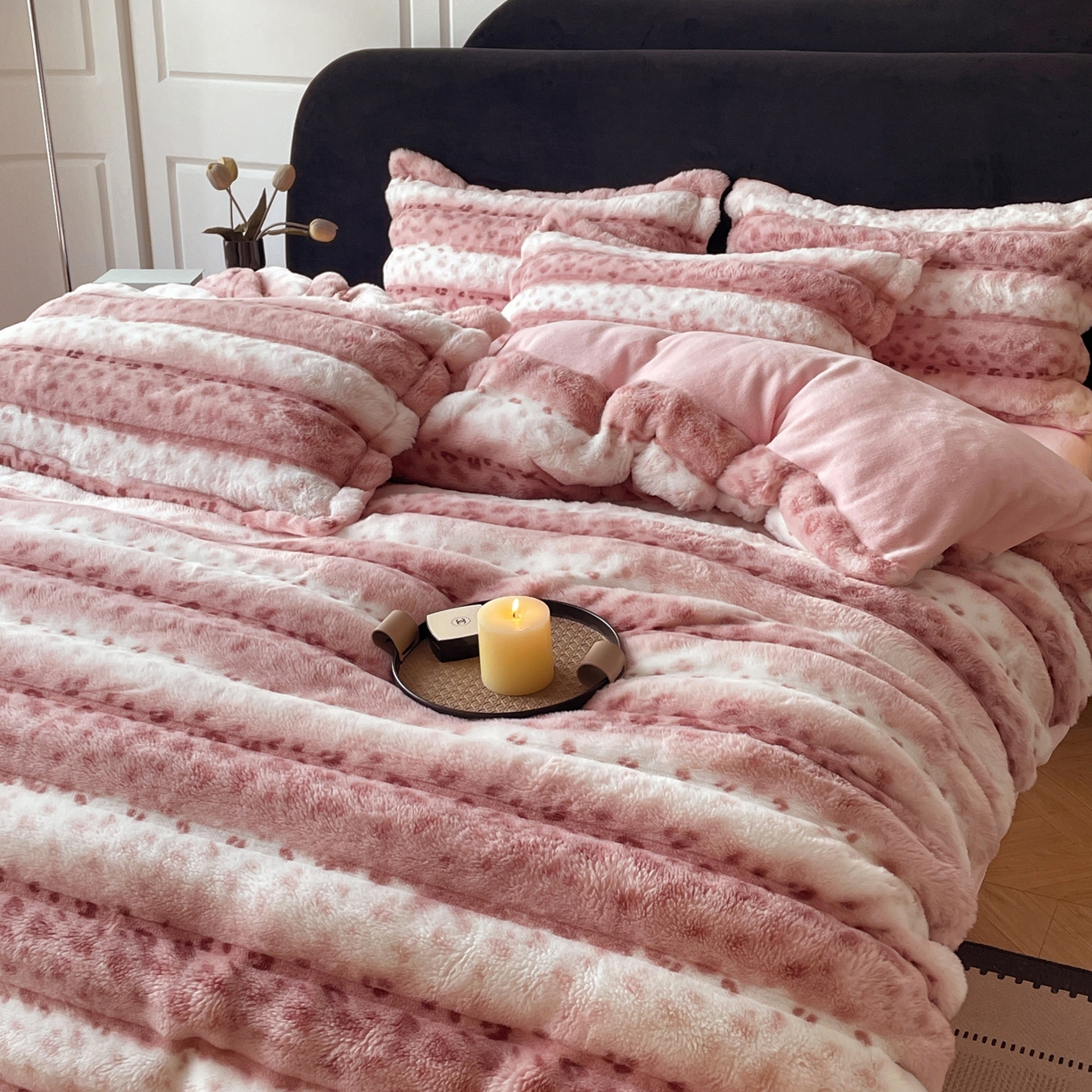 91家纺网 家纺一手货源 找家纺 （总）一比一家纺 2025新款加厚保暖兔毛绒兔兔绒四件套-豹纹系列