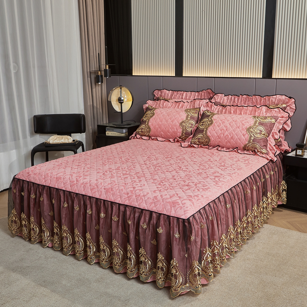 91家纺网 家纺一手货源 找家纺 （总）好儿喜家纺 2025新款天鹅绒床裙款四件套-圣罗兰系列