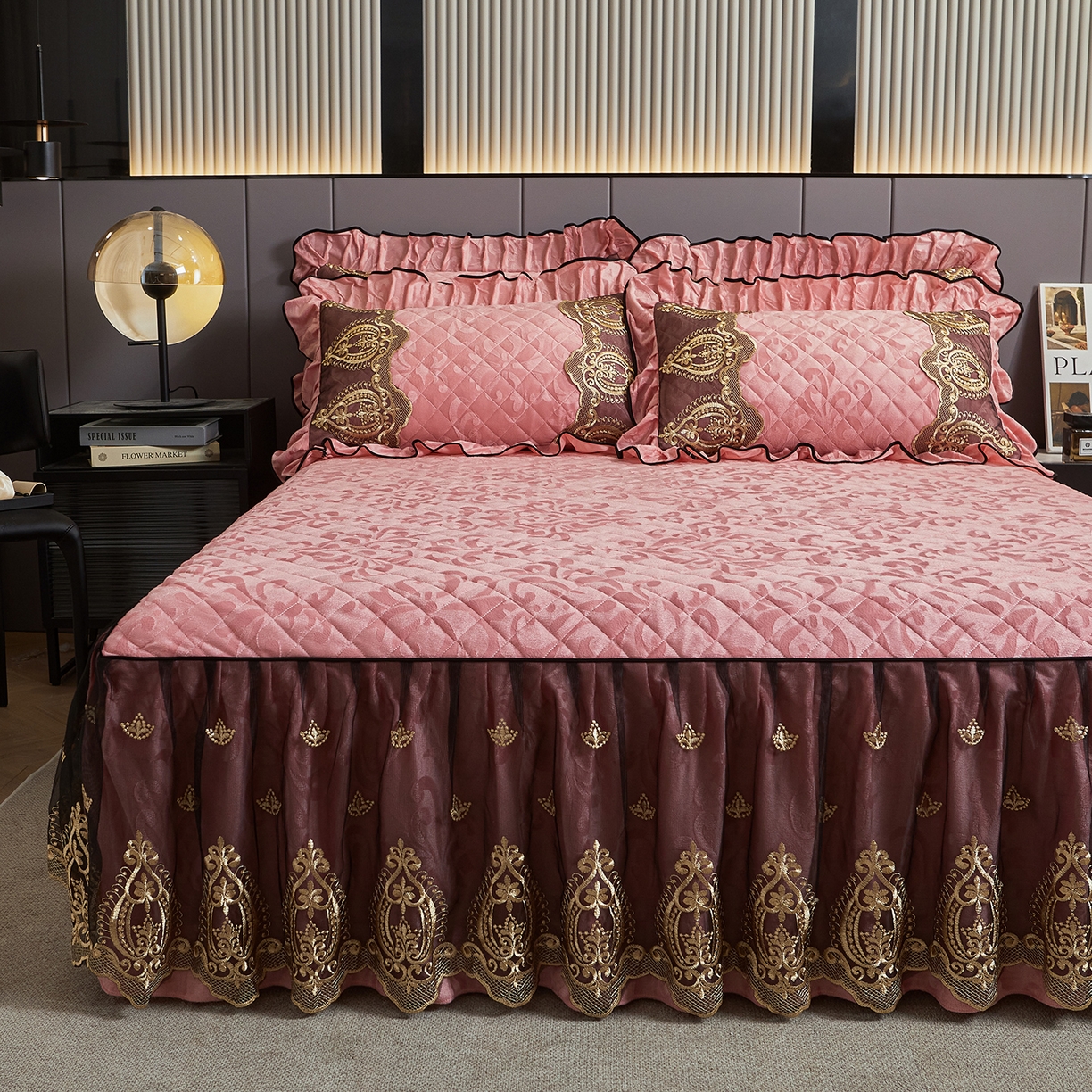 91家纺网 家纺一手货源 找家纺 （总）好儿喜家纺 2025新款天鹅绒床裙款四件套-圣罗兰系列