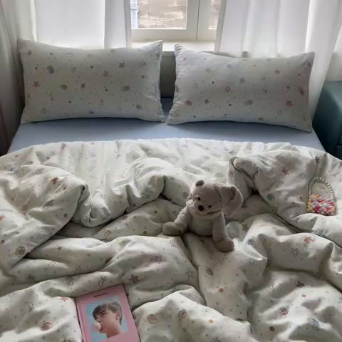 91家纺网 家纺一手货源 找家纺 一比一家纺 2025新款全棉双层纱四件套海底世界