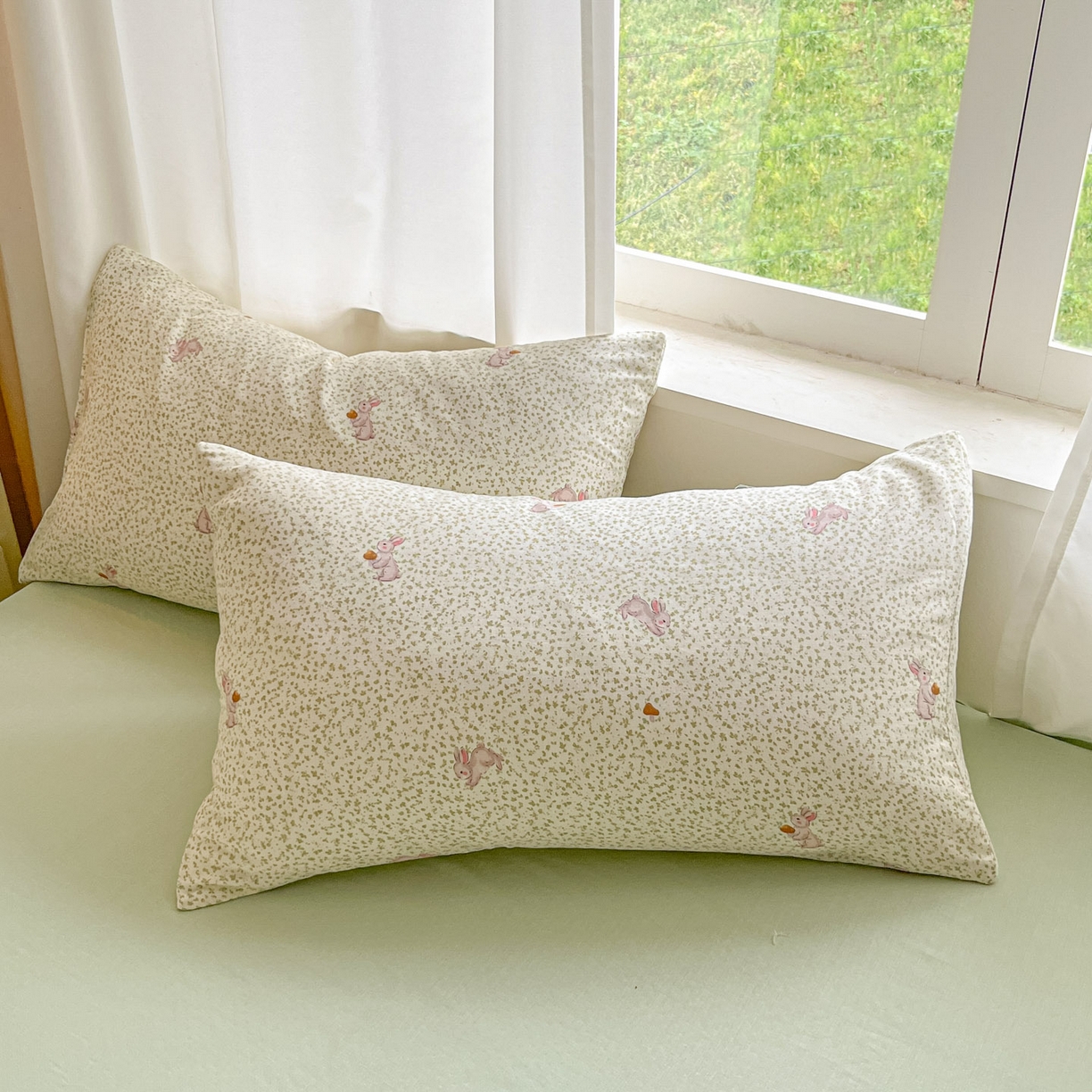 91家纺网 家纺一手货源 找家纺 一比一家纺 2025新款全棉双层纱四件套花枝兔