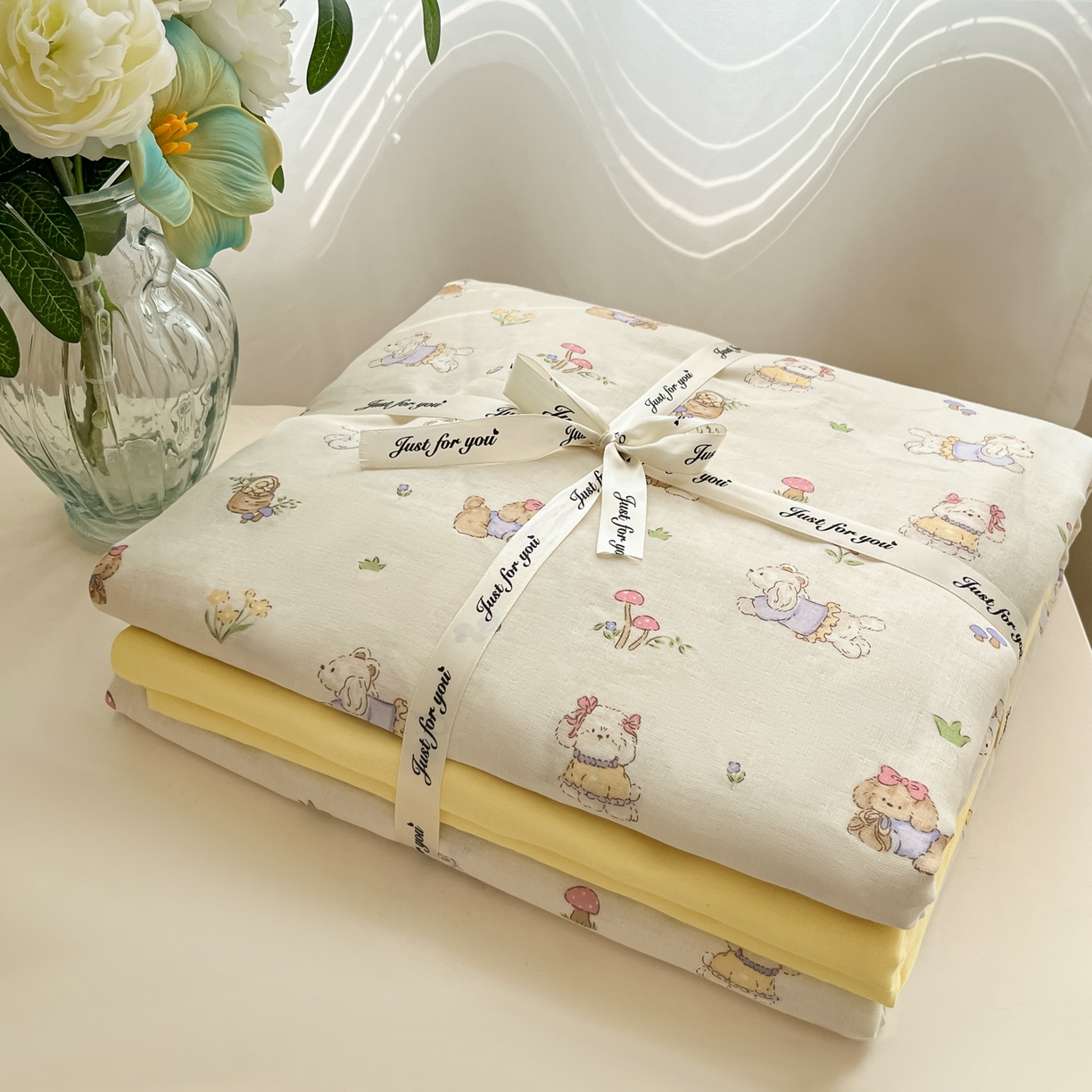 91家纺网 家纺一手货源 找家纺 一比一家纺 2025新款全棉双层纱四件套欢喜萌宠